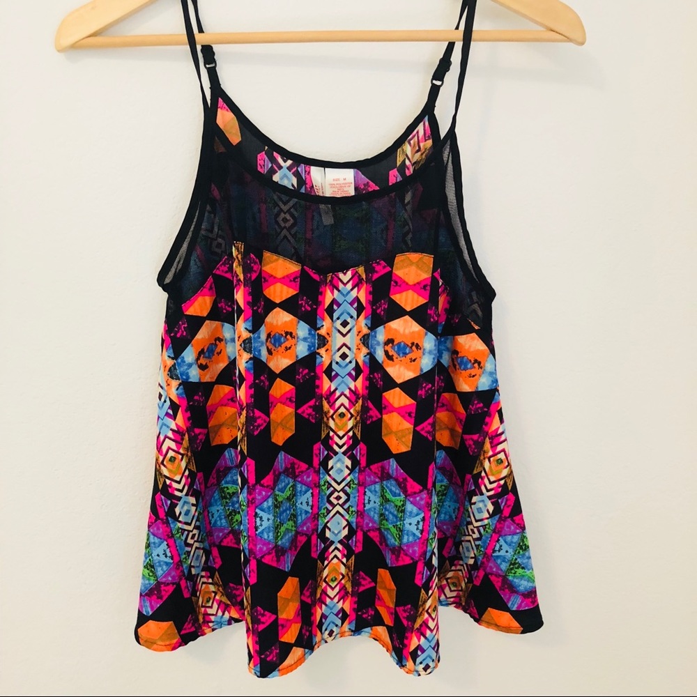 Kaleidoscope Print Tank w/ Mesh Neckline
